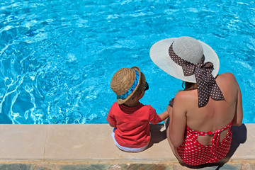 mother and son at the swimming pool