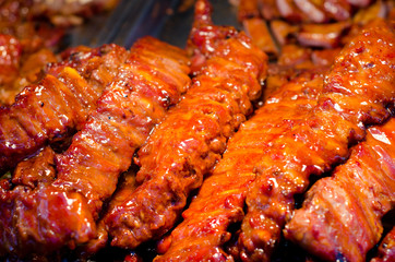 Pork ribs with honey in Chinese restaurant.