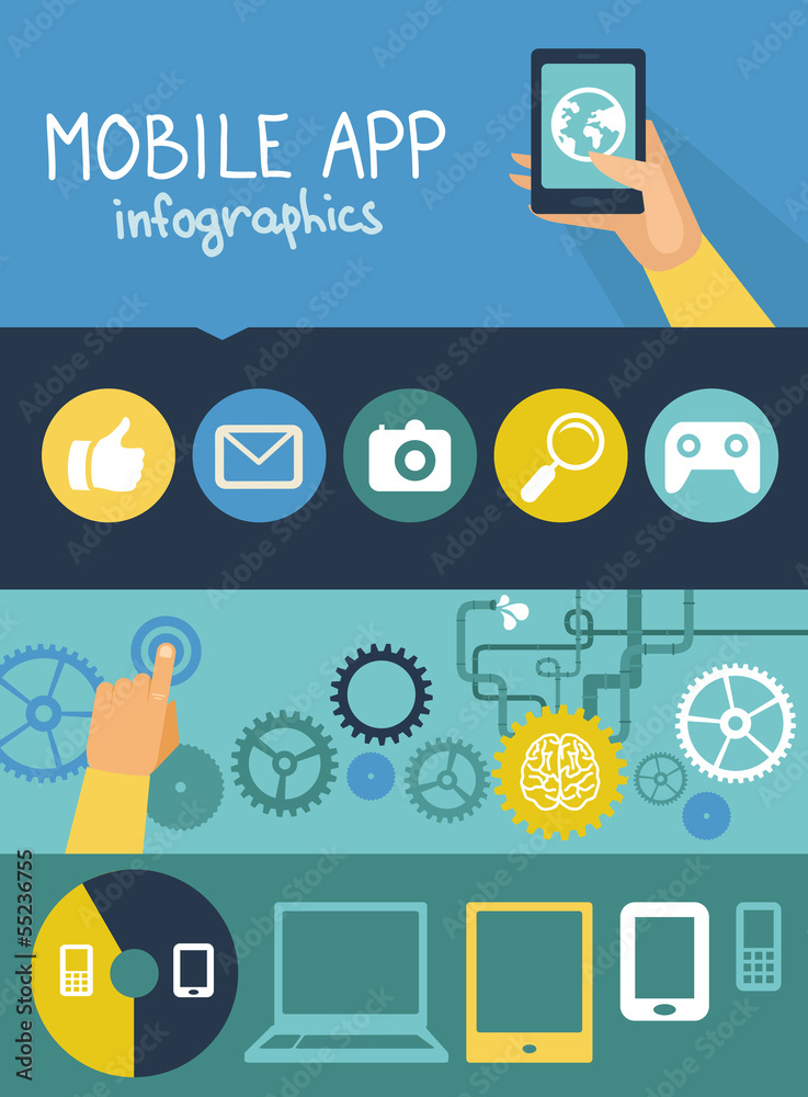 Poster vector mobile app infographics in flat style