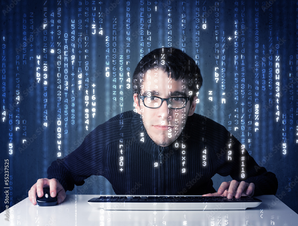 Fototapete Hacker decoding information from futuristic network technology