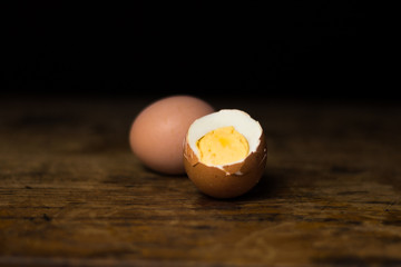 Eggs on wooden table