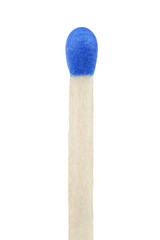 Closeup of blue match isolated on white with clipping path