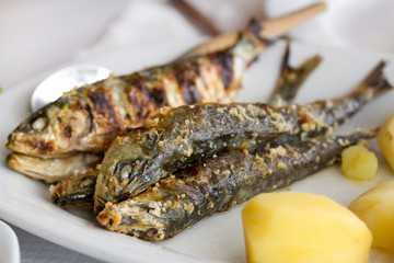 fried sardines with boiled potato