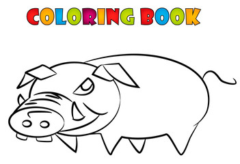 Coloring book with a pig. Cartoon Illustration
