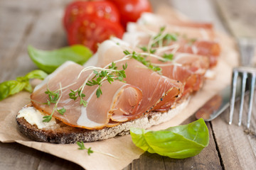 Bread with cured ham
