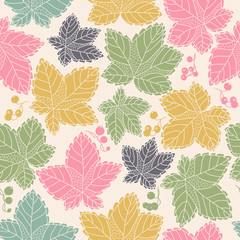 Seamless pattern with leaves and berries