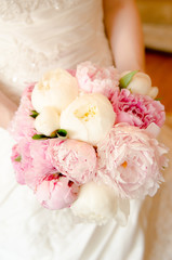Wedding bouquet. Bride with bouquet, closeup