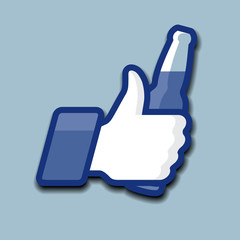 Thumbs Up symbol icon with beer, vector Eps10 illustration.