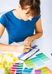 woman working with color samples for selection
