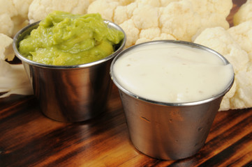 Ranch dip, guacamole and cauliflower