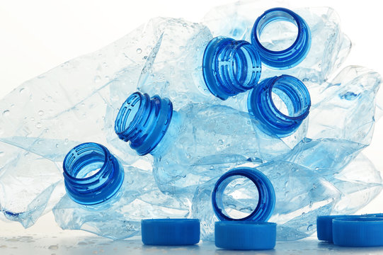 Composition with empty polycarbonate plastic bottles of mineral