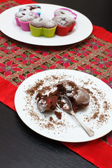 Muffins. Chocolate and raspberry heart shape muffins