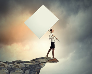 Business woman with banner