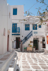 Traditional greek alley on Mykonos island, Greece