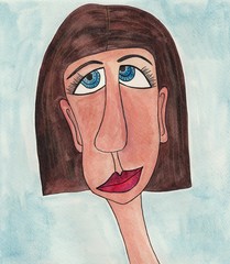 ugly woman. Watercolours on paper
