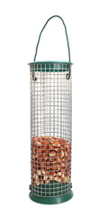 Bird feeder half full of peanuts