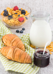 Healthy breakfast with milk and fresh fruit and cereals © LorenaCirstea