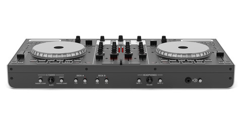 Naklejka premium black dj mixer controller isolated on white background