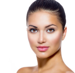 Beautiful Face of Young Woman with Clean Fresh Skin