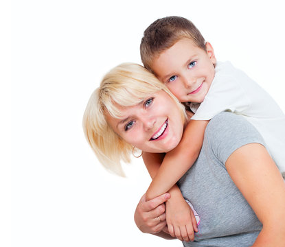Happy Mother with Son isolated on a White Background