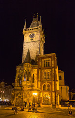 Fototapeta na wymiar Prague town hall on summer night - Cheque