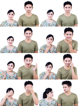 Asian couple multi expression isolated on white