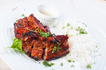 grilled barbecue pork belly with rice