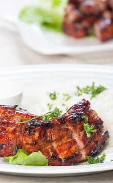 Grilled Barbecue Pork Belly With Rice