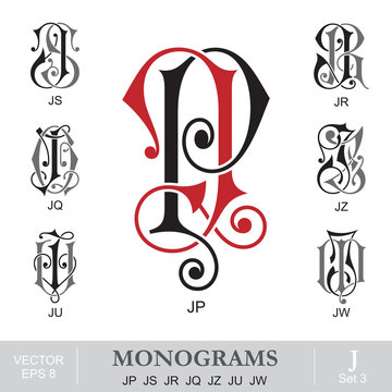 Naklejki Vintage Monograms JP JS JR JQ JZ JU JW