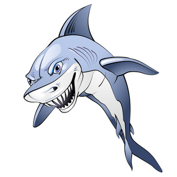 Cartoon blue shark over white background