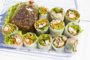 Fresh thai vegetable rolls on the plate