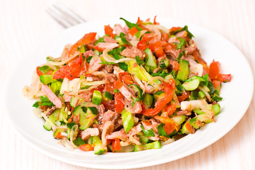 fresh salad with meat and vegetables