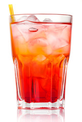 Red alcohol cocktail with ice and straw isolated