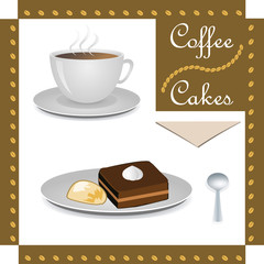 Cup of coffee and cakes