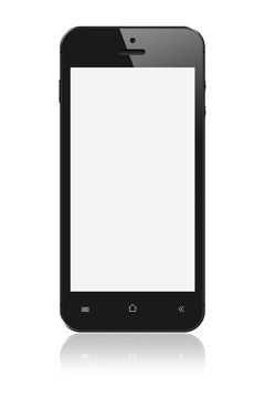 Black Smartphone with blank screen on white background