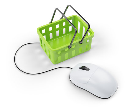 shoping cart and computer mouse