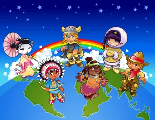 Raamstickers Kinderen van over de hele wereld. © ddraw