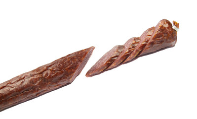 sliced cervelat isolated on white background