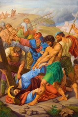 Fototapeta na wymiar Vienna - Jesus fall under cross.