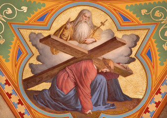 Naklejka premium Vienna - Fresco of Jesus under corss and God the Father
