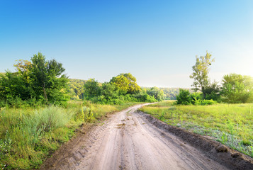 Winding road in a field