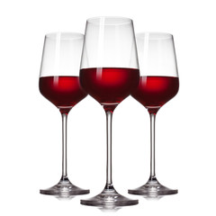 3 glasses of red wine isolated on white