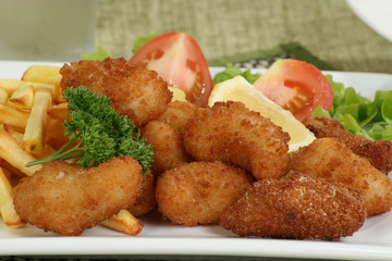 breaded scampi and chips