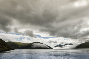 Mountain landscape in Skuvoy in the Faroe Islands