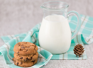 Chocolate chips cookie and milk