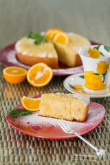 Slice of freshly cooked orange cake