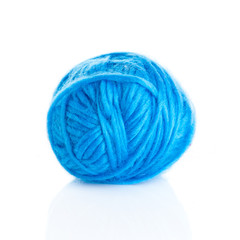 Blue Ball of knitting yarn on a white background
