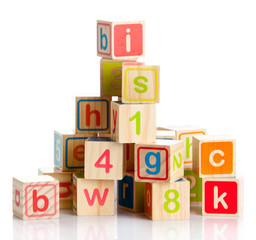 wooden toy cubes with letters.  Wooden alphabet blocks.
