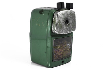 Green sharpener on white background