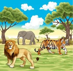 Fotobehang African animals in the nature © ddraw